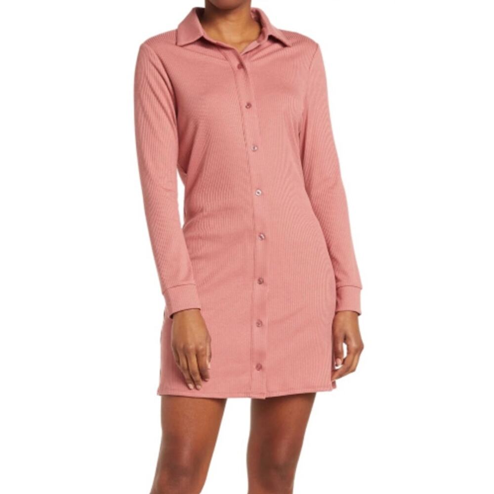 WAYF Mini Button Down Ribbed Shirt Dress Small
